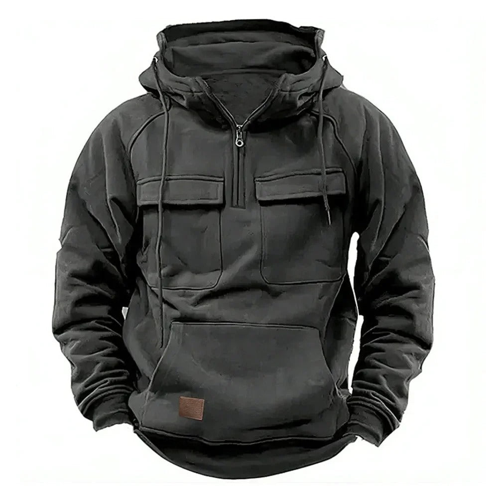 Kalvin - Felpa con cappuccio tattica e calda militare con mezza zip