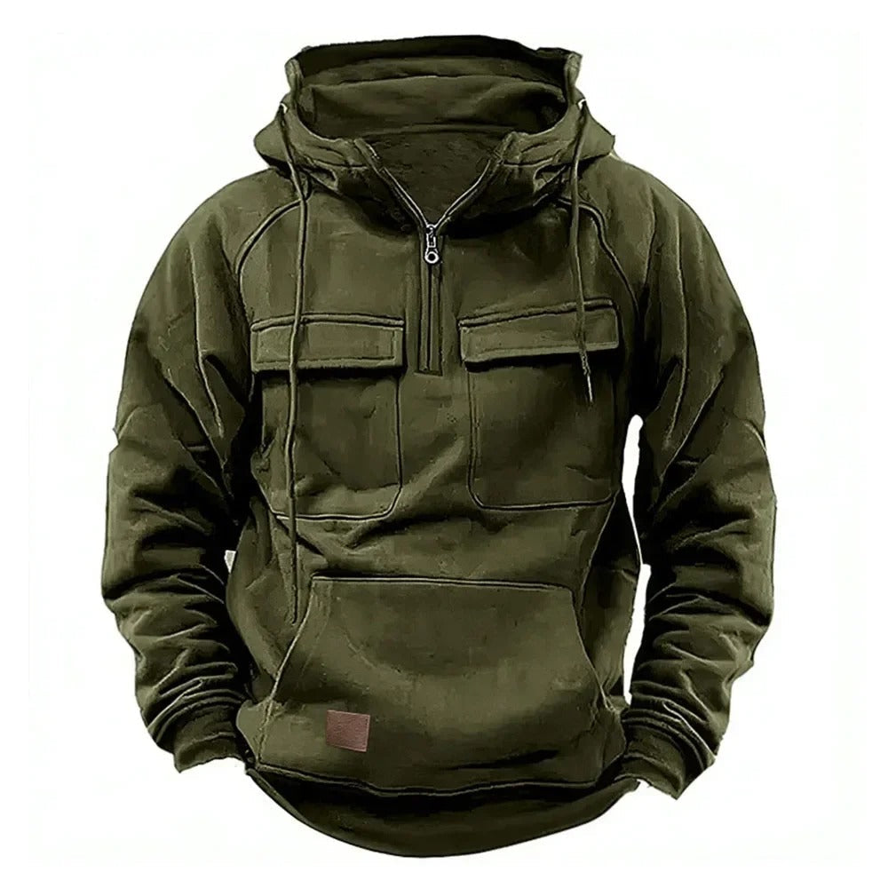 Kalvin - Felpa con cappuccio tattica e calda militare con mezza zip