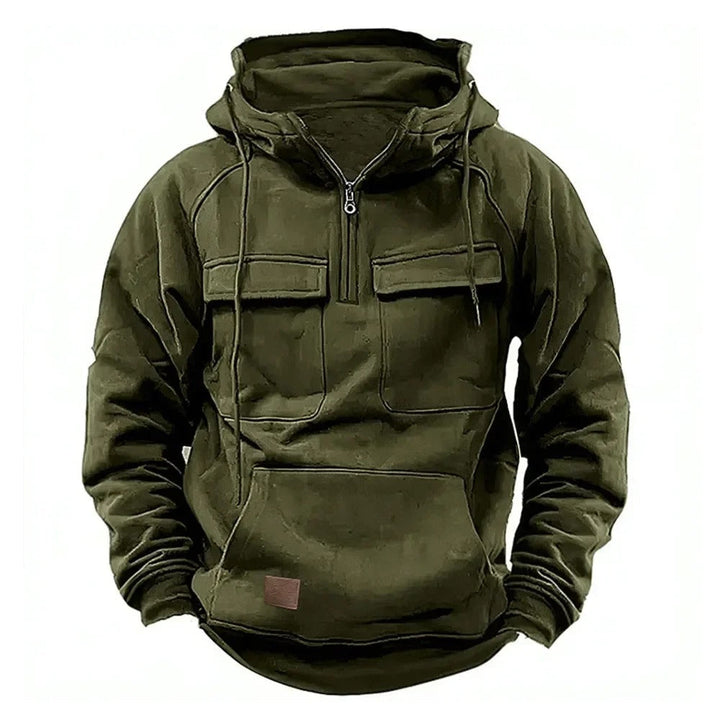 Kalvin - Felpa con cappuccio tattica e calda militare con mezza zip